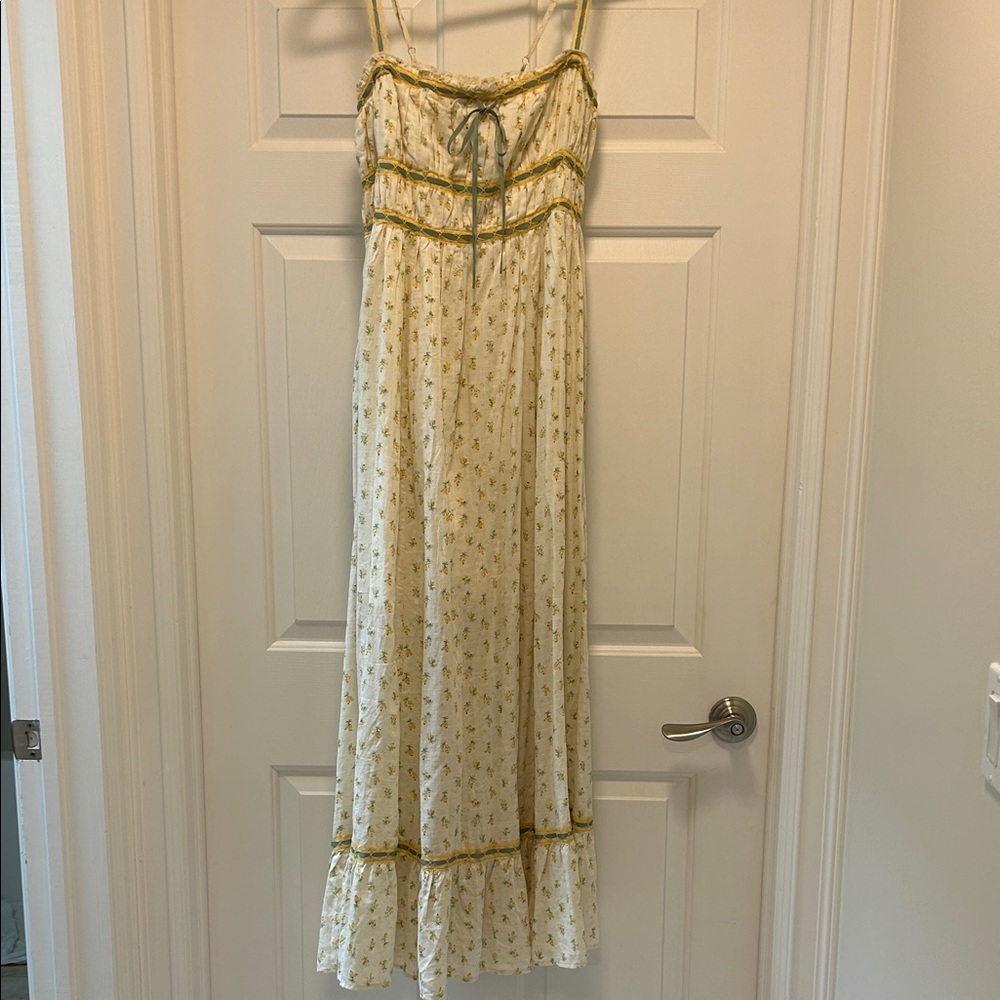 Pinkblush Cream Floral Maxi Dress with Yellow Trim
